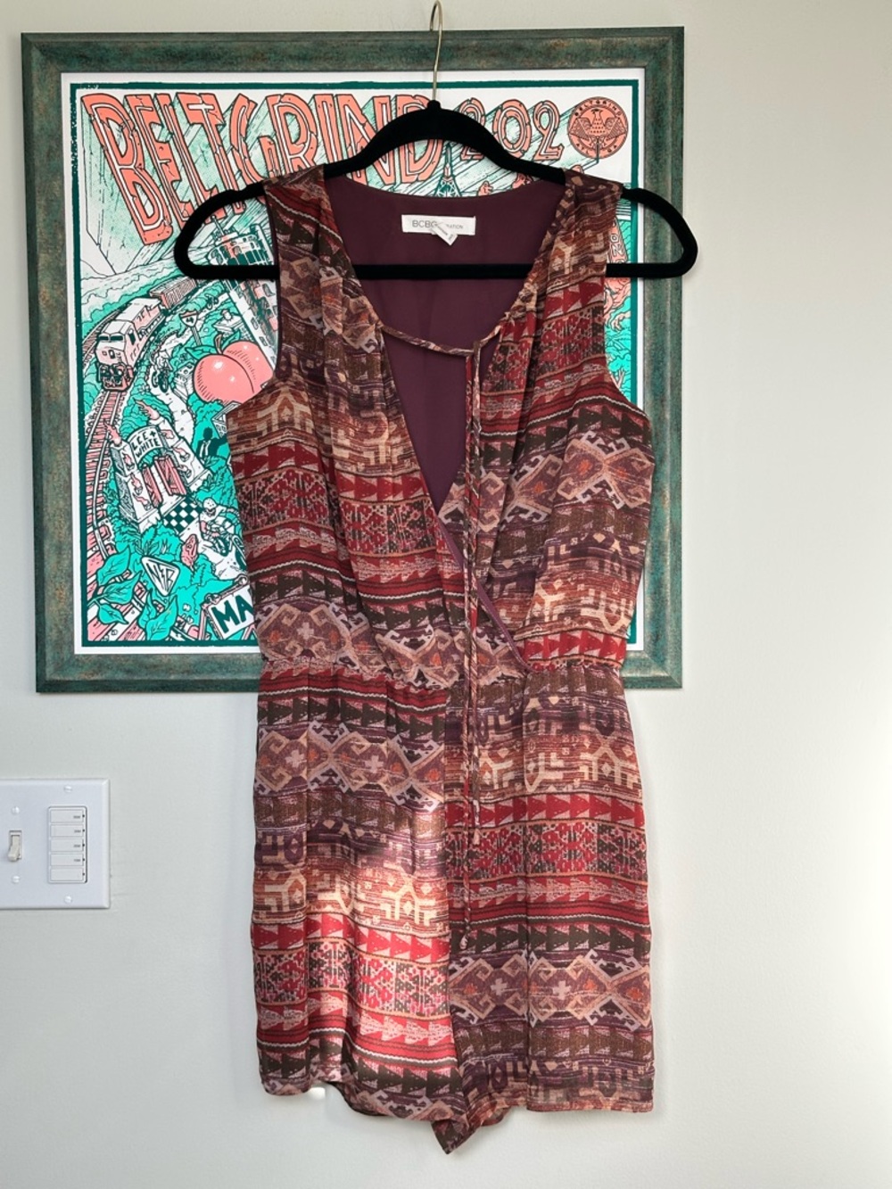 BCBGeneration Bohemian Multicolor Brown Sleeveless Chiffon Romper Women’s XXS
